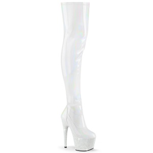 Bílá 18 cm BEJ-3000-7 Hologram platformě overknee kozačky pro tanec na tyči