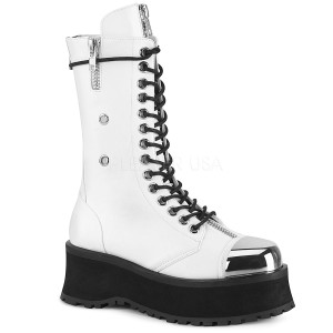 Bílá Vegan 7 cm GRAVEDIGGER-14 demoniacult kozačky - unisex kozačky na platformě