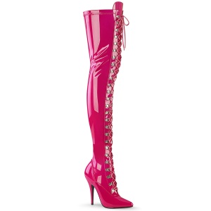 Lakovaná 13 cm SEDUCE-3024 Fuchsia kozačky nad kolena šněrovací