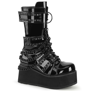 Lakovaná 8,5 cm TRASHVILLE-138 demonia kozačky - unisex kozačky na platformě