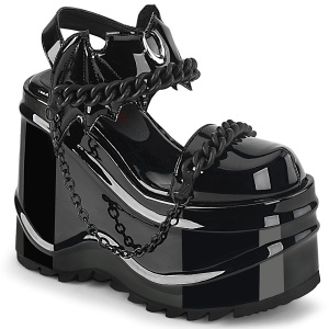 Lakovaná Černý 15 cm Demonia WAVE-20 Platformě Klínové Sandály