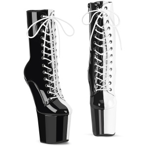 Lakované 20 cm CRAZE-1040TT Heelless kotníkové kozačky vysoké pony cerny