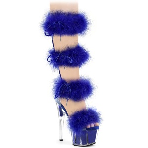 Modrý 18 cm ADORE-728F sandály na podpatku s peřím pro tanec na tyči