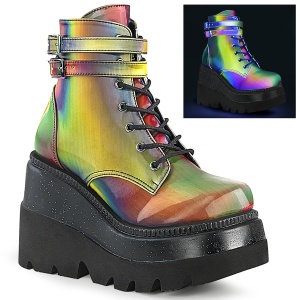 Neon duha 11,5 cm SHAKER-52 Gothic Kotníkové Kozačky Klínové