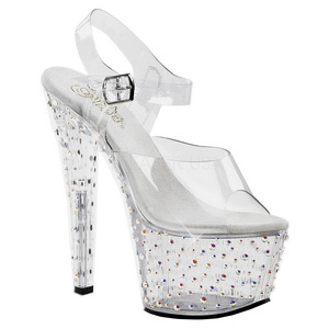 Průhledný 18 cm STARDANCE-708 Strass Platformě Vysoké Podpatky