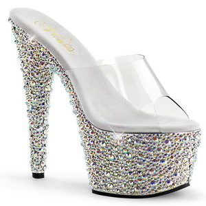 Průhledný Stříbro 18 cm BEJEWELED-701MS Strass Platformě Podpatku