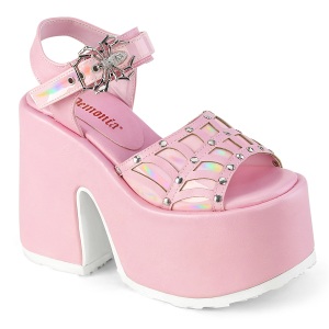 Růžový 13 cm Demonia CAMEL-17 Platformě sandály na tlustém podpatku