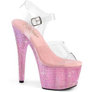 Růžový 18 cm BEJEWELED-708RRS Boty na podpatku pro tanec na tyči strass platformy