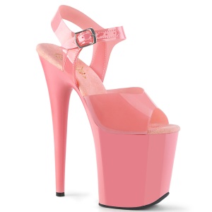 Růžový 20 cm FLAMINGO-808N JELLY-LIKE stretch sandaly na platformě a podpatku