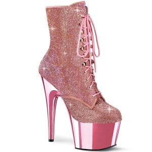 Růžový strass kamen 18 cm ADORE-1020CHRS pleaser kozačky na podpatku