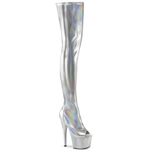 Stříbro 18 cm ADORE-3011HWR Hologram platformě overknee kozačky otevřenou špičkou