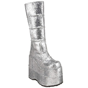 Stříbro Glitter 18 cm STACK-301G demoniacult kozačky - unisex cyberpunk boty