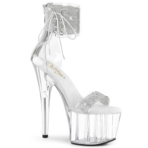 Stříbro strass 18 cm ADORE-727RS vysoké podpatky s manžetami kotníku