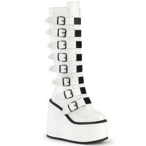 Vegan 14 cm SWING-815 alternativní kozačky platformě přezky bílý
