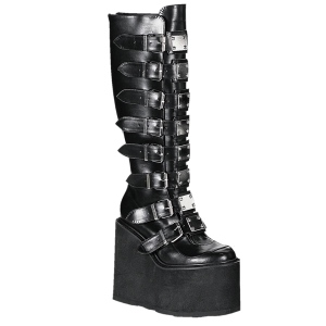 Vegan 14 cm SWING-815 alternativní kozačky platformě přezky cerny