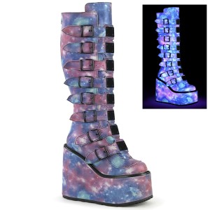 Vegan 14 cm SWING-815 alternativní kozačky platformě přezky neon