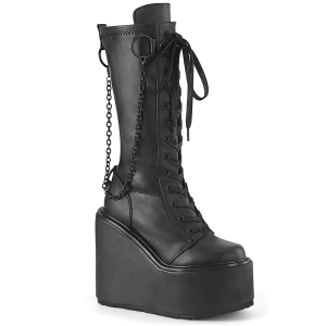 Vegan černé 14 cm SWING-150 kozačky cyberpunk na platformy