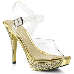 Zlato Strass 12 cm ELEGANT-408 Platformě Sandály Podpatky