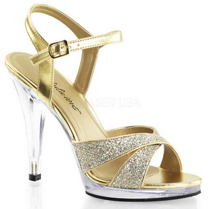 Zlato Třpyt 12 cm FLAIR-419G Dámské Sandály Podpatky