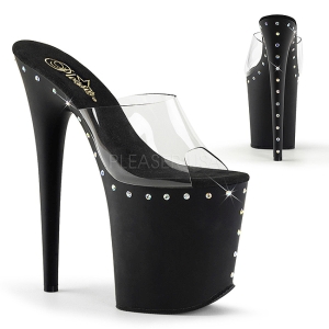Černý 20 cm FLAMINGO-801ABLS Strass kamen platformy pantoflicky dámské