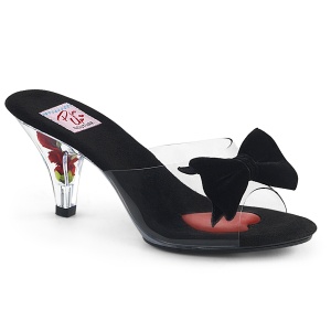 Černý 7,5 cm BELLE-301BOW Pinup pantofle s motýlek