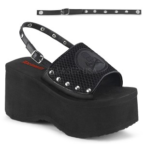 Černý 9 cm Demonia FUNN-32 Platformě Sandály