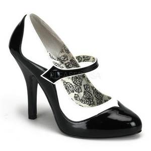 Černý Bílá 11,5 cm rockabilly TEMPT-07 dámské boty na vysokém podpatku