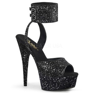 Černý Lesk 15 cm DELIGHT-691LG vysoké podpatky s kotníkovými popruhy