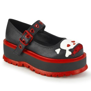 Černý Vegan 5 cm DEMONIA SLACKER-27 mary jane lodičky s platformě