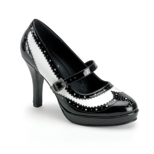 Černý bílý 10,5 cm CONTESSA-06 mary jane lodičky rockabilly gangster