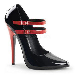 Černý Červený 15 cm DOMINA-442 dámské boty na vysokém podpatku