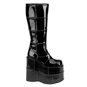 Černý vinyl 18 cm STACK-301 demonia kozačky - unisex cyberpunk boty