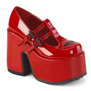 Červený 13 cm Demonia CAMEL-55 Platformě boty na tlustém podpatku