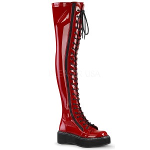 Červený Lakovaná 5 cm EMILY-375 kozačky nad kolena šněrovací