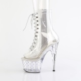 1021C-7 - 18 cm pleaser kozačky na vysoké podpatky strass průhledné