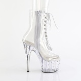 1021C-7 - 18 cm pleaser kozačky na vysoké podpatky strass průhledné