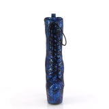 1040SPF - 18 cm pleaser kozačky na vysoké podpatky hadí vzor modré