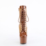 ADORE-1020DC - 18 cm platformě kozačky na vysoké podpatky lakované toffee