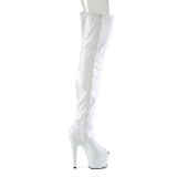 Bílá 18 cm ADORE-3011HWR Hologram platformě overknee kozačky otevřenou špičkou