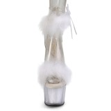 Bílá 18 cm ADORE-724F sandály na podpatku s peřím pro tanec na tyči