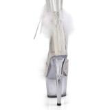 Bílá 18 cm ADORE-724F sandály na podpatku s peřím pro tanec na tyči