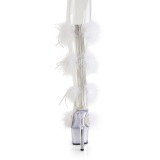 Bílá 18 cm ADORE-728F sandály na podpatku s peřím pro tanec na tyči