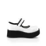 Bílá 6 cm SPRITE-01 mary jane boty s platformě