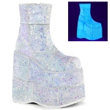 Bílá Glitter 18 cm STACK-201G Pánské Bílé Kozačky Platformě