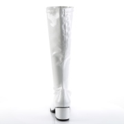 Bílé lakované kozačky blokový podpatek 5 cm - 70 léta hippie disco gogo - kozačky pod kolena
