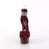 Burgundske 15 cm DELIGHT-625 vysoké podpatky s kotníkovými popruhy