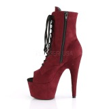 Burgundske faux suede 18 cm ADORE-1021FS kotníkové kozačky pro tanec na tyči