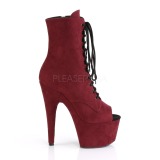 Burgundske faux suede 18 cm ADORE-1021FS kotníkové kozačky pro tanec na tyči