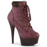Burgundske imitace semišové 15 cm DELIGHT-600TL-02 pleaser kotnikové kozačky