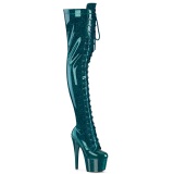 Glitter 18 cm ADORE-3020GP Modrá zelená kozačky nad kolena šněrovací